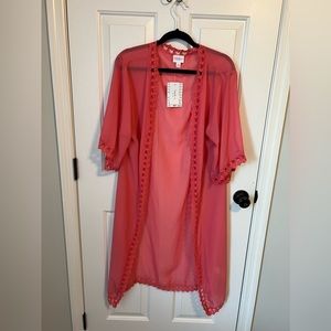 LulaRoe Chloe boho overlay- size small, color is coral